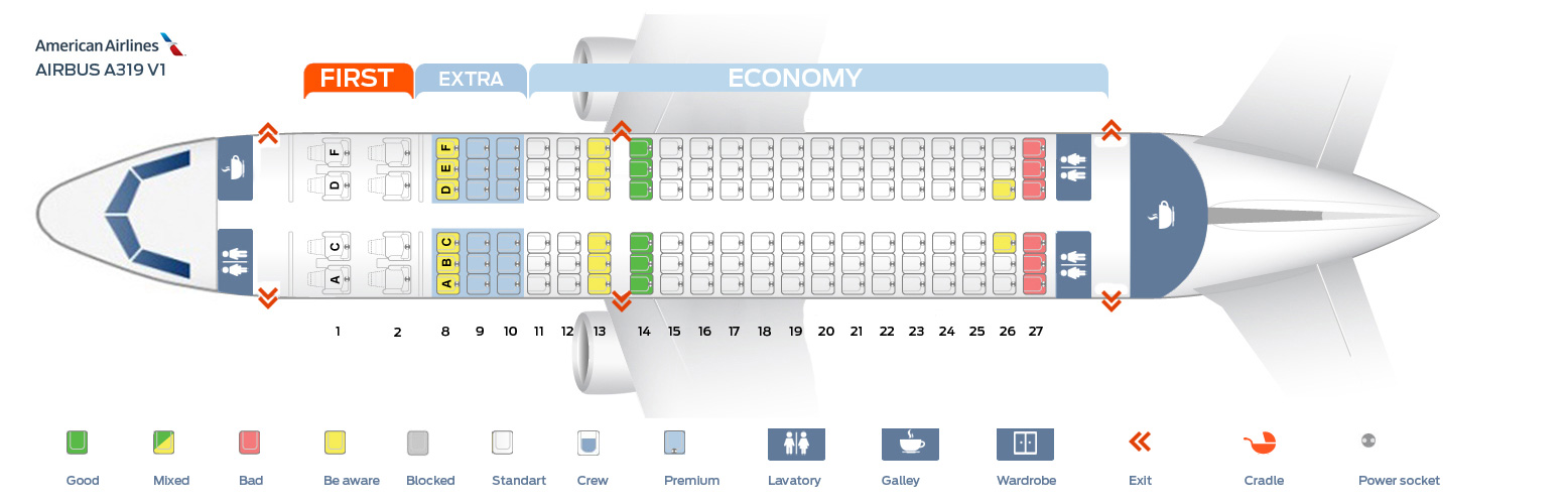 Seat Map Airbus A319 100 American Airlines Best Seats