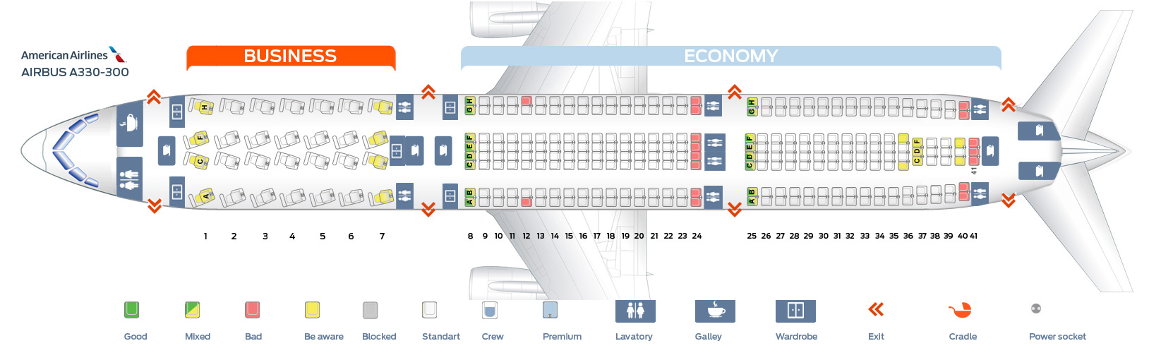 Seat map Airbus A330300 “American Airlines”. Best seats 