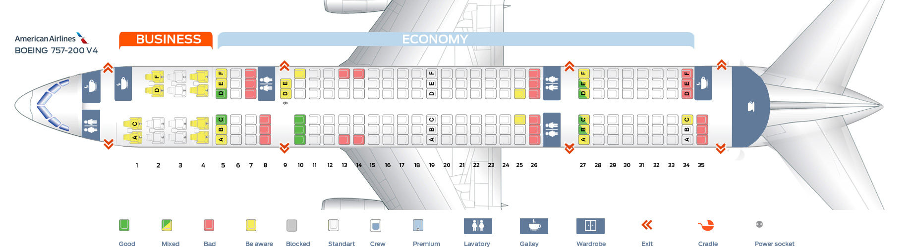 Seat map Boeing 757200 American Airlines. Best seats in