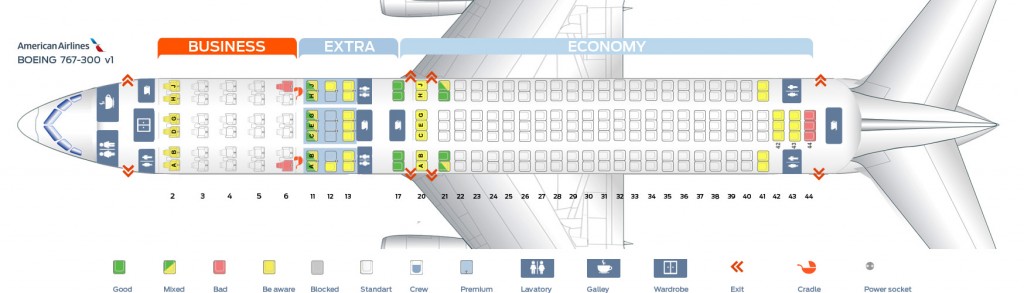 Seat map Boeing 767-300 American Airlines. Best seats in the plane