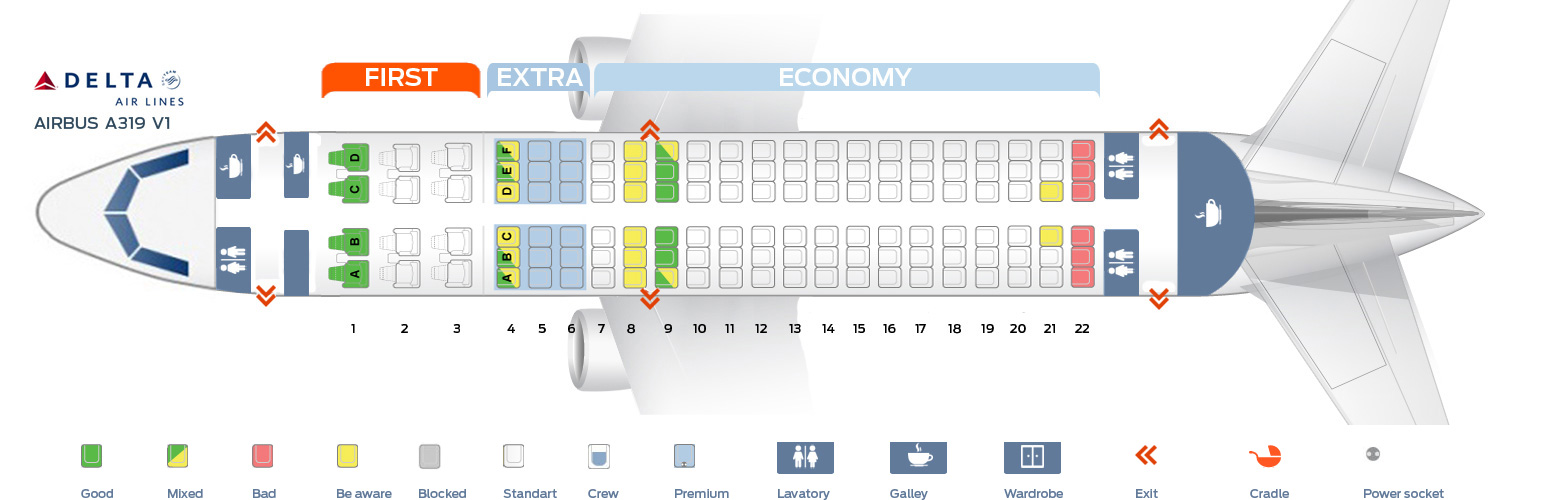 Seat map Airbus A319100 Delta Airlines. Best seats in plane