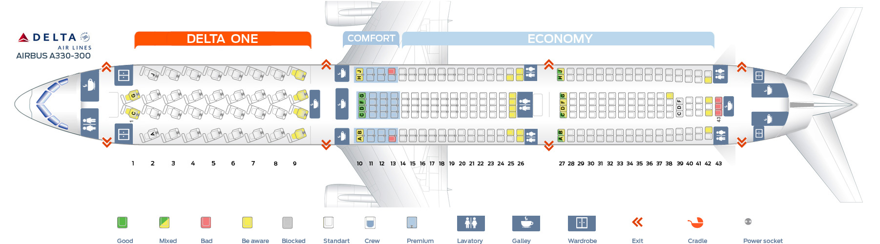 Seat map Airbus A330300 Delta Airlines. Best seats in plane