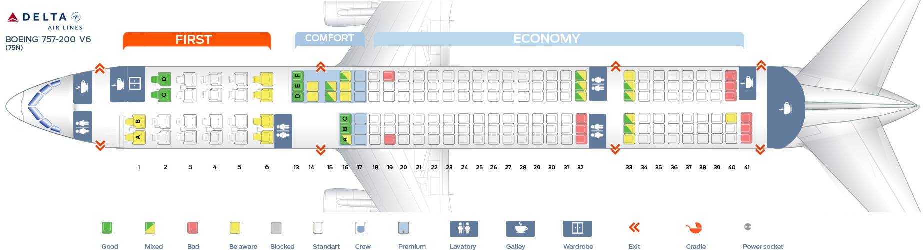 Seat Map Boeing 757 200 Delta Airlines Best Seats In Plane