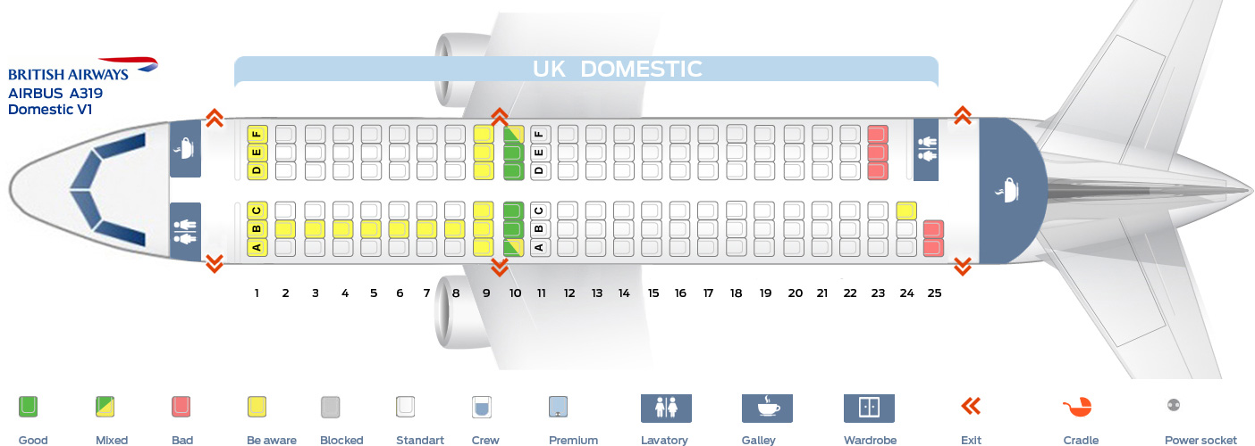 Seat map Airbus A319100 British Airways. Best seats in plane