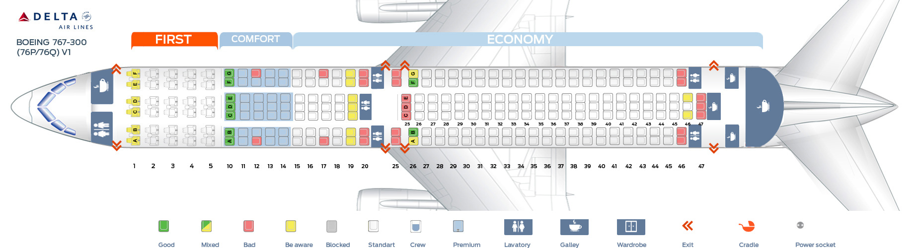 seat map boeing 767-300 "delta airlines".