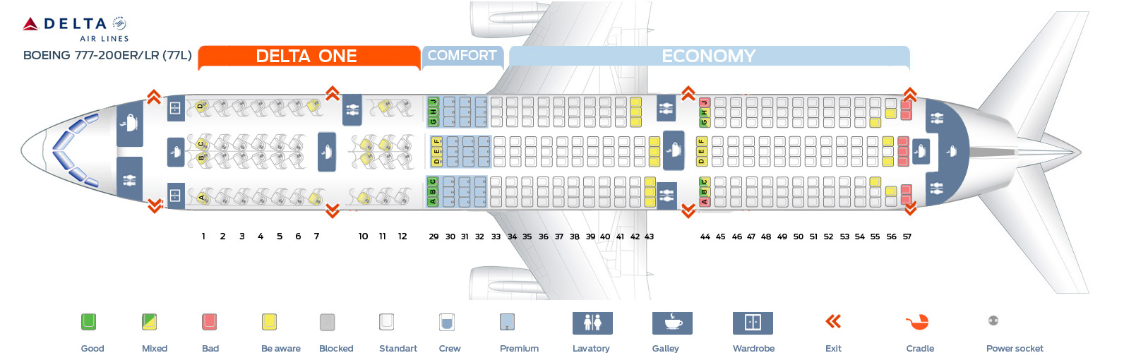 Seat map Boeing 777-200 Delta Airlines. Best seats in plane