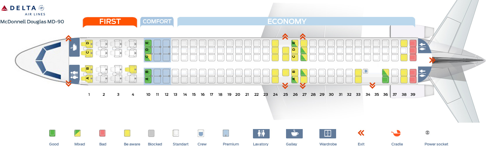 Seat map McDonnell Douglas MD90 “Delta Airlines”. Best 