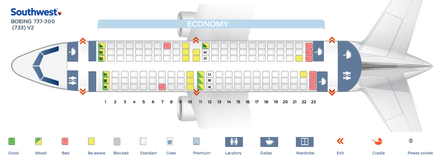 Seat map Boeing 737300 Southwest Airlines". Best seats in