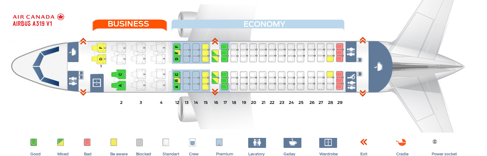 Seat map Airbus A319100 Air Canada. Best seats in plane