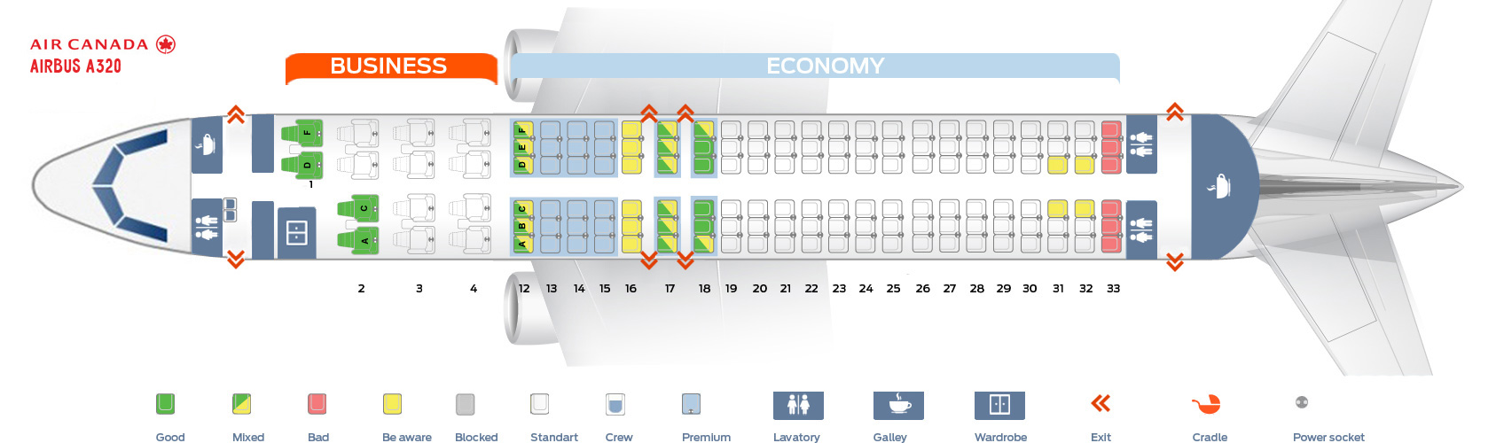 Seat map Airbus A320200 Air Canada. Best seats in plane