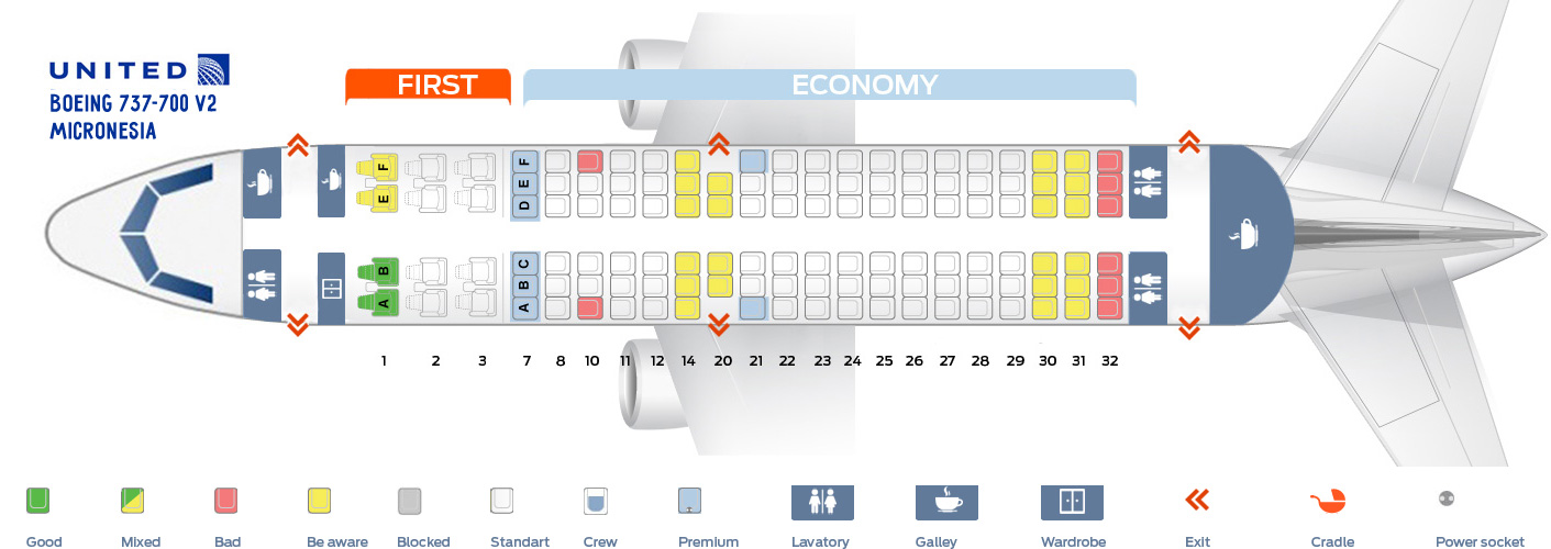 Seat map Boeing 737700 United Airlines. Best seats in plane