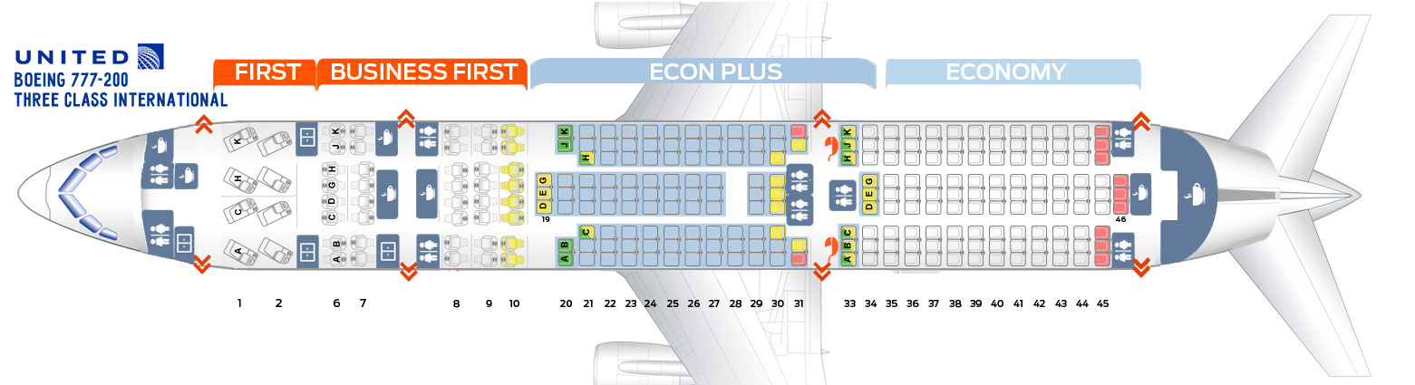 Seat map Boeing 777-200 United Airlines. Best seats in plane