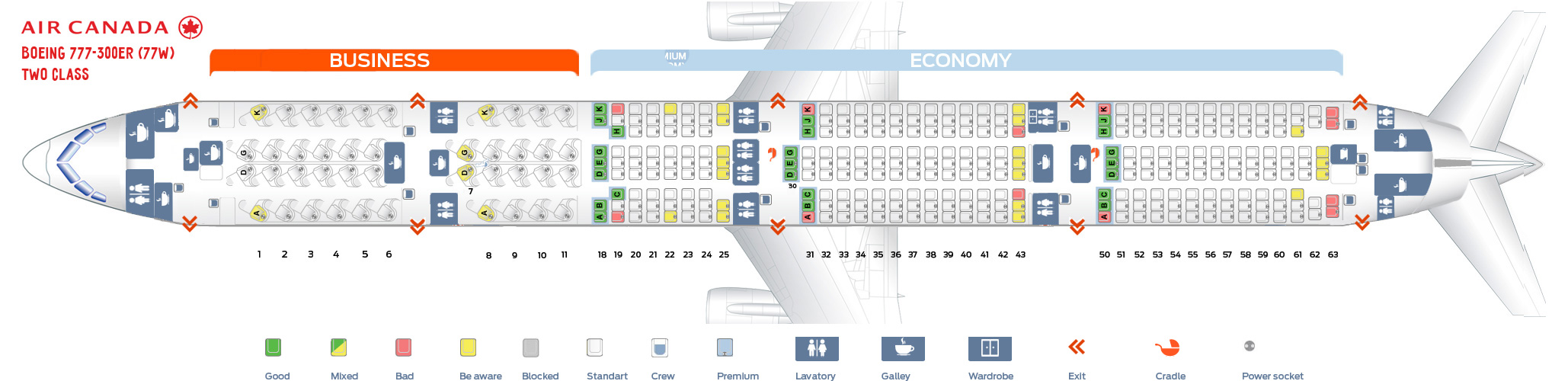 Seat map Boeing 777300 Air Canada. Best seats in plane