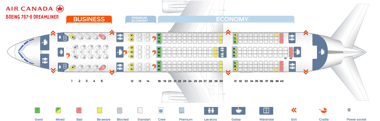 Seat map Boeing 7878 Dreamliner Air Canada. Best seats in plane