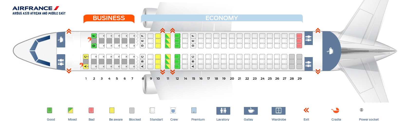 Seat map Airbus A320200 Air France. Best seats in plane