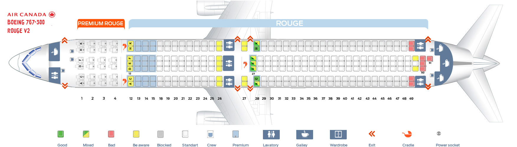 Seat map Boeing 767300 Air Canada. Best seats in plane