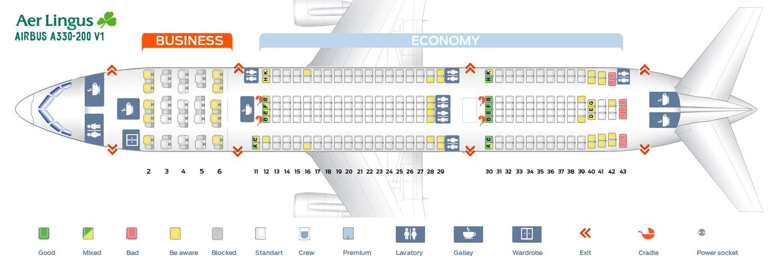Seat map Airbus A330200 Aer Lingus. Best seats in plane