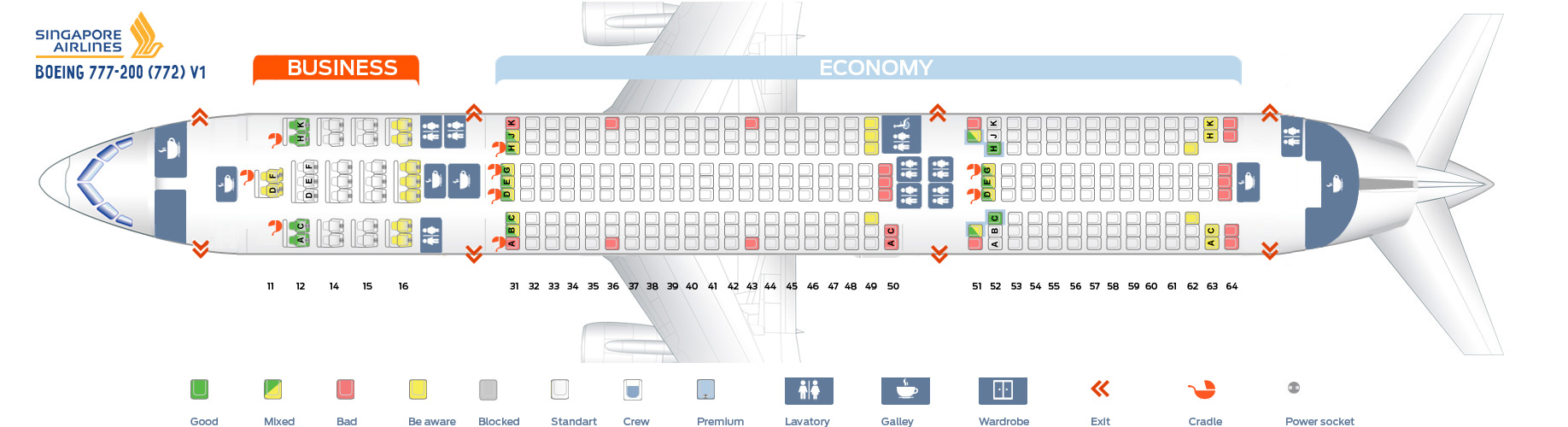 Seat map Boeing 777-200 Singapore Airlines. Best seats in plane