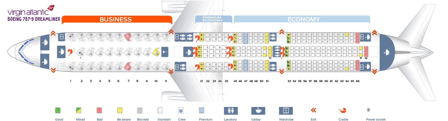 Seat map Boeing 7879 Dreamliner Virgin Atlantic. Best
