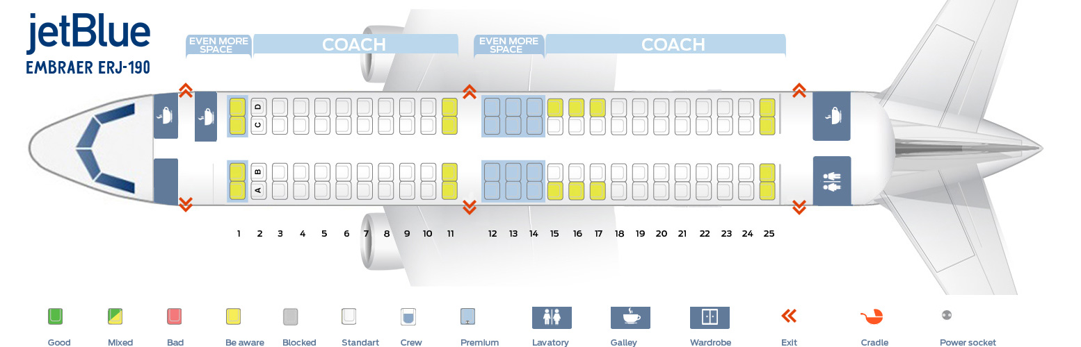 Seat Map Embraer Erj 190 Jetblue Best Seats In Plane