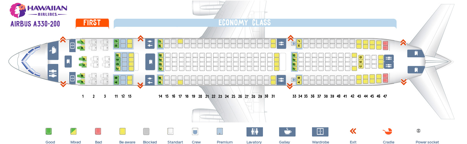 Seat map Airbus A330200 Hawaiian Airlines. Best seats in 