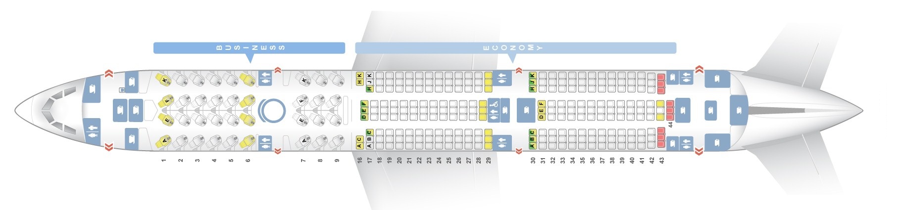 Seat map Airbus A350-900 Qatar Airways. Best seats in the plane