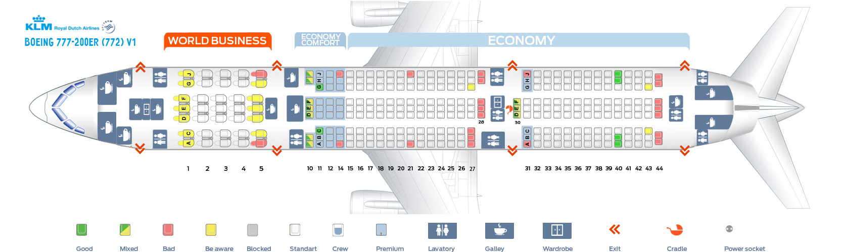 Seat map Boeing 777-200 KLM. Best seats in the plane