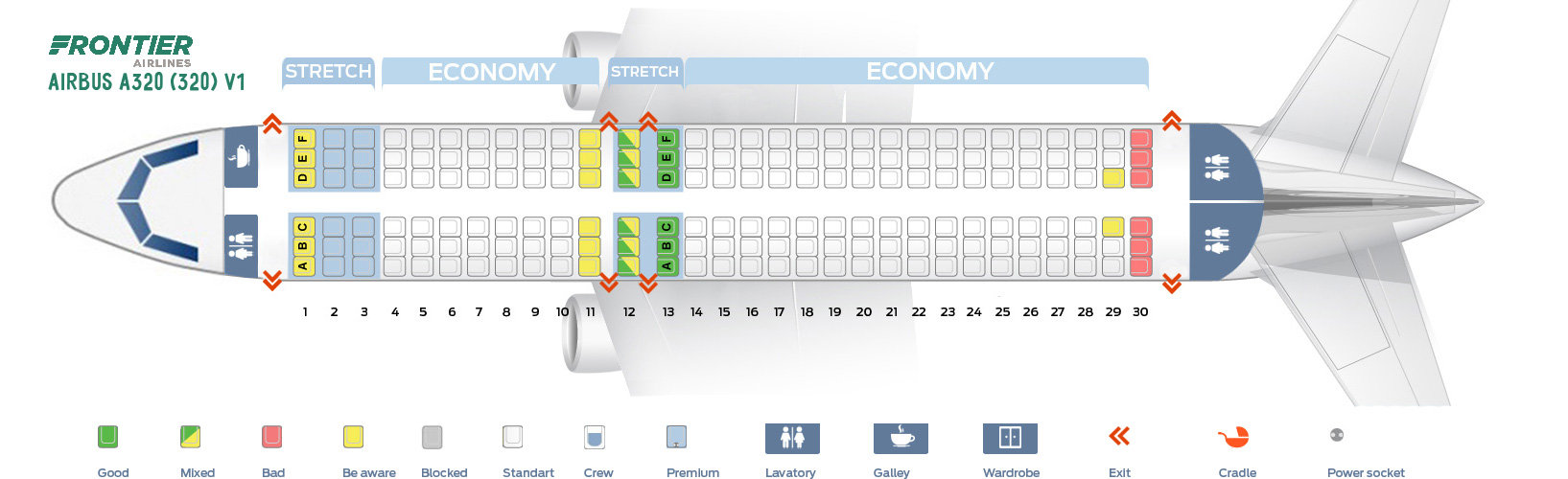 Seat Map Airbus A320 200 Frontier Airlines Best Seats In The Plane