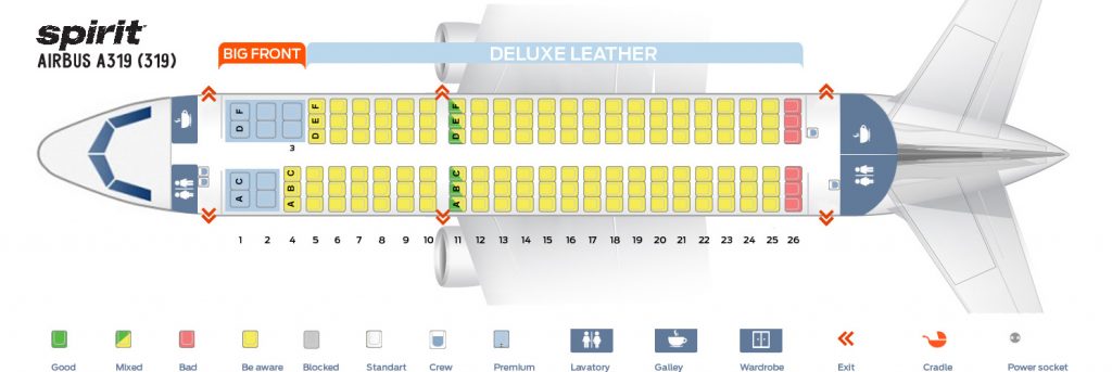 Seat Map Airbus A319 100 Spirit Airlines Best Seats In The Plane