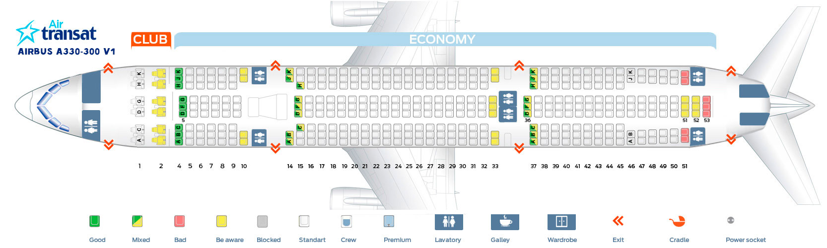 Airbus A330 Air Transat Seating Chart