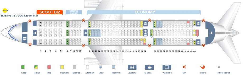 Seat Map Boeing 787-9 Scoot Airlines. Best Seats In The Plane