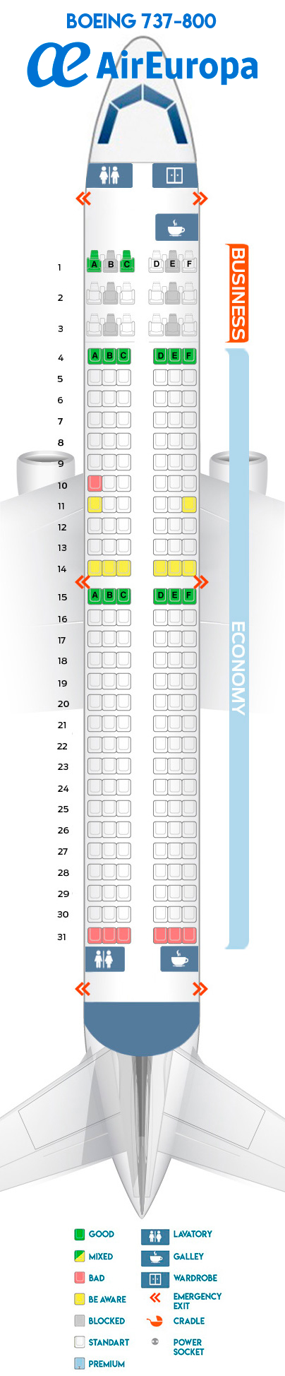 Seat Map Boeing 737 800 Air Europa Best Seats In The Plane