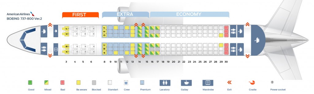 Seat map Boeing 737-800 American Airlines. Best seats in the plane