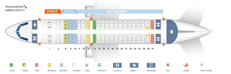 Seat map Airbus A319-100 