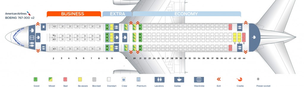 Seat map Boeing 767-300 American Airlines. Best seats in the plane