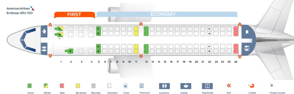 Seat Map Embraer Erj-190 American Airlines. Best Seats In The Plane