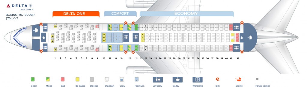 Seat map Boeing 767-300 Delta Airlines. Best seats in plane