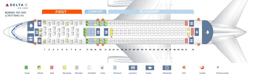 Seat map Boeing 767-300 Delta Airlines. Best seats in plane