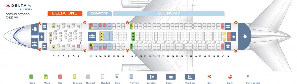 Seat map Boeing 767-300 Delta Airlines. Best seats in plane