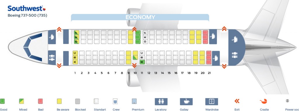 Seat map Boeing 737 500 Southwest - Seat Map Southwest Boeing 737 500 1024x381 
