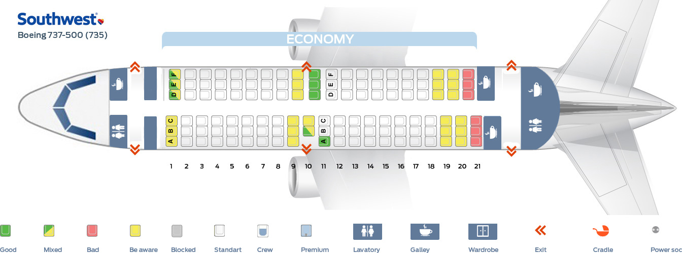 Southwest Airlines Seating Chart Seat Map Boeing 737-500 Southwest Airlines. Best Seats In Plane