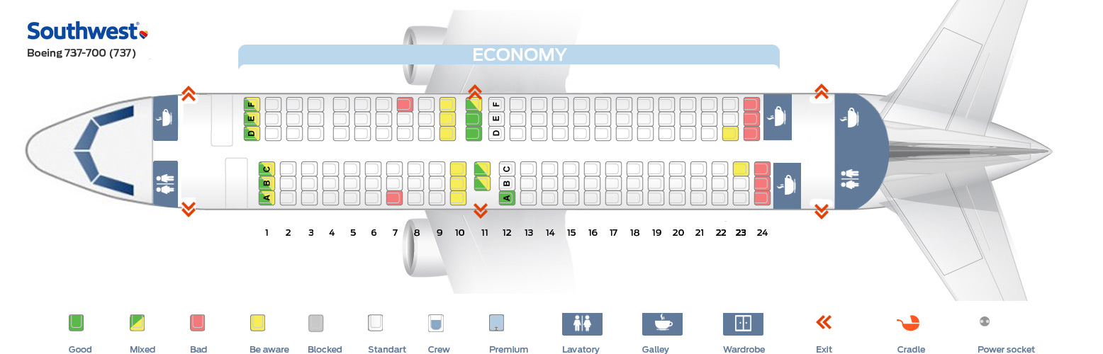 Seat map Boeing 737-700 Southwest Airlines. Best seats in plane