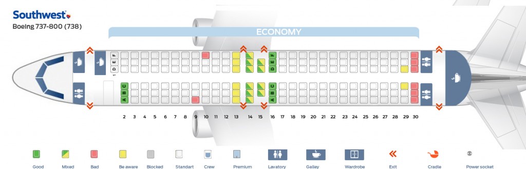 Seat map Boeing 737-800 Southwest Airlines. Best seats in plane
