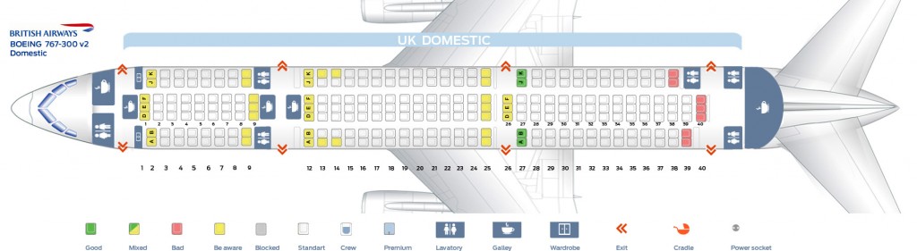 Seat map Boeing 767-300 British Airways. Best seats in plane