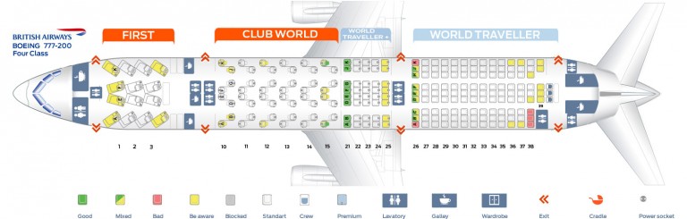 Seat map Boeing 777-200 British Airways. Best seats in plane