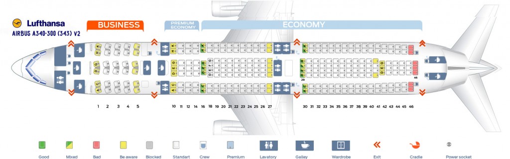 Seat Map Airbus A340-300 Lufthansa. Best Seats In Plane