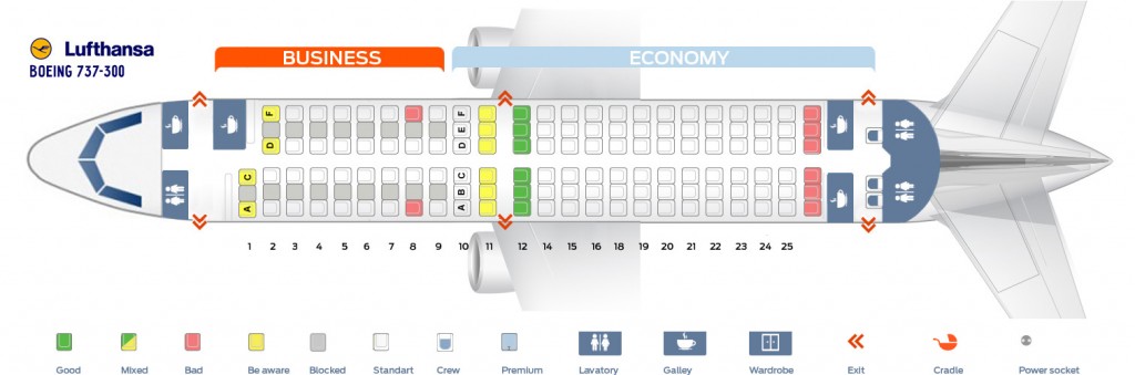 Seat map Boeing 737-300 Lufthansa. Best seats in plane