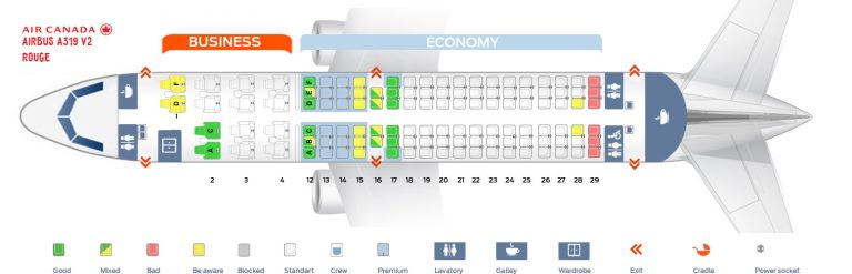 Seat map Airbus A319-100 Air Canada. Best seats in plane