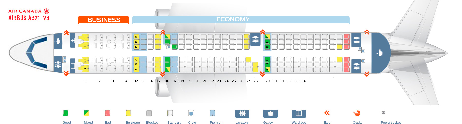 Seat map Airbus A321-200 Air Canada 