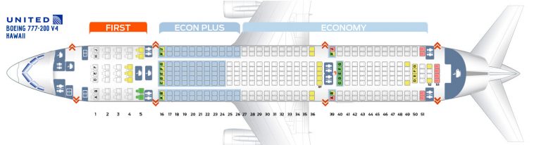 Seat map Boeing 777-200 United Airlines. Best seats in plane